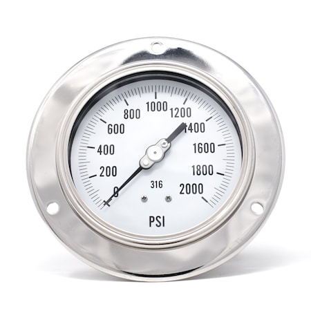 Pro 4 in Dial, 0/2000 PSI, 1/4 in NPT, Back Connection, Panel Mount Dry/Fillable Pressure Gauge PRO-314D-404O